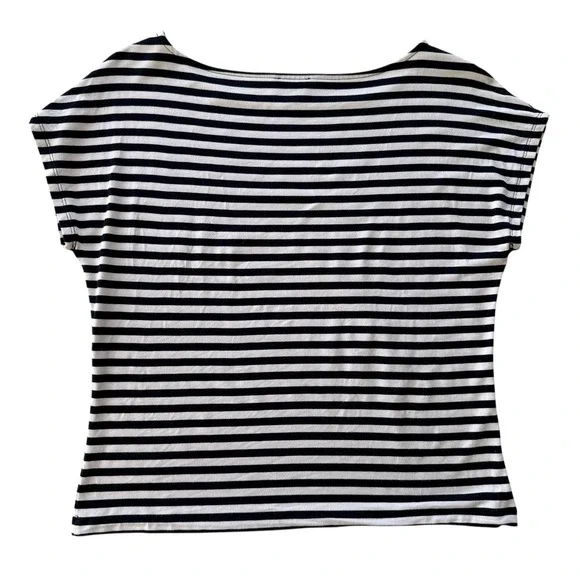 Talbots Breton Stripe Cropped Tee Navy White Boat Neck Coastal Prep Women's M - Picture 5 of 8